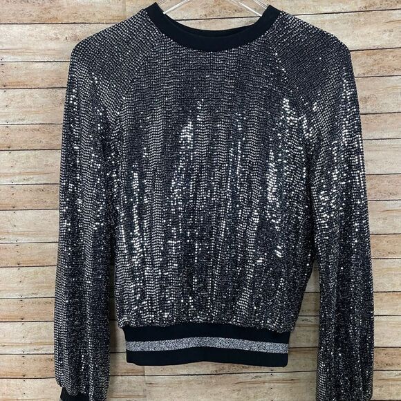 Pam & Gela Womens Black Stretch Crew-Neck Long Sleeve Embellished Sweater S - Picture 2 of 6